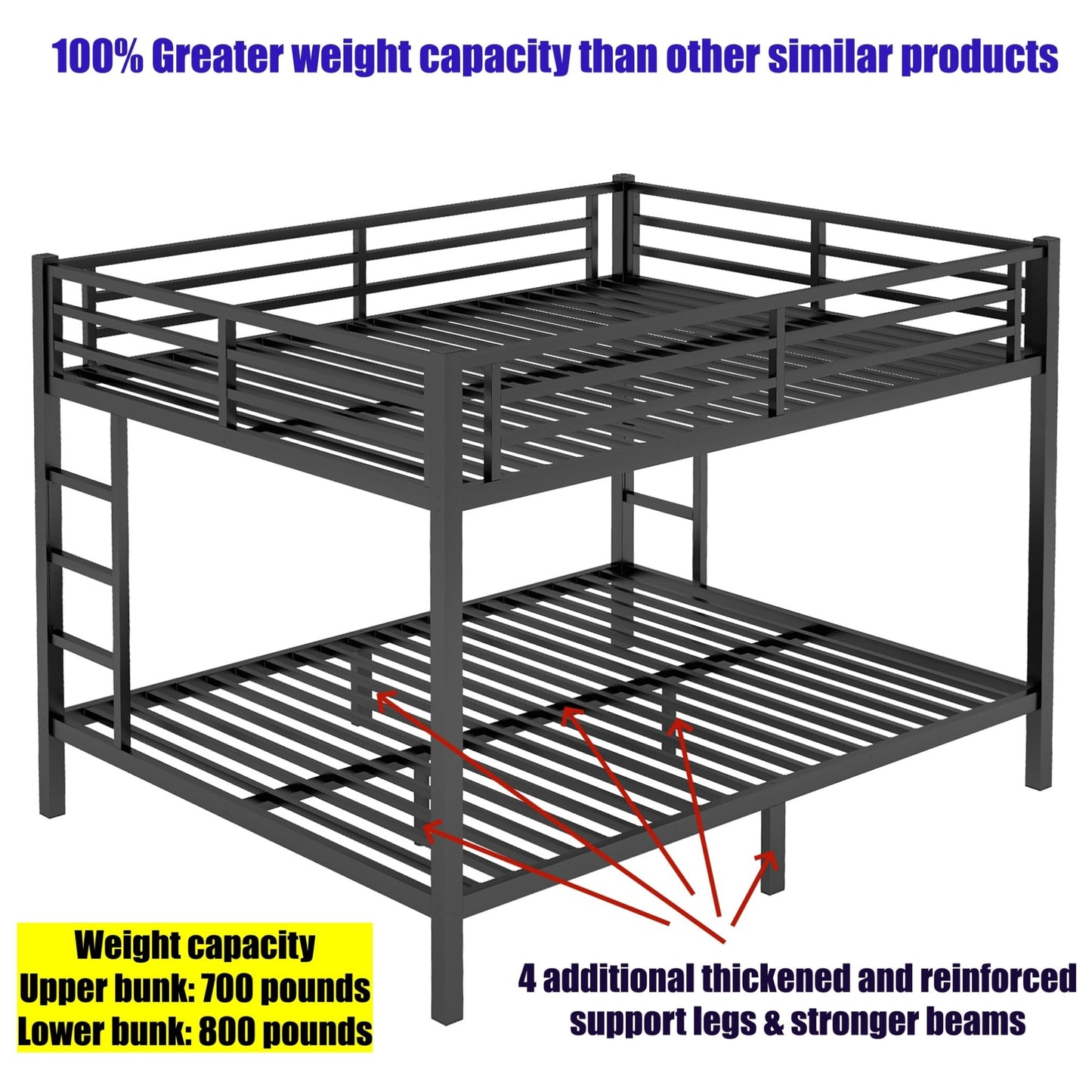 SICONE Stronger & Upgraded Heavy Duty Metal Bunk Bed Frame Queen Over Queen Size, Safer Thickened More Stable Steel Bunkbed (Black,Queen Over Queen)