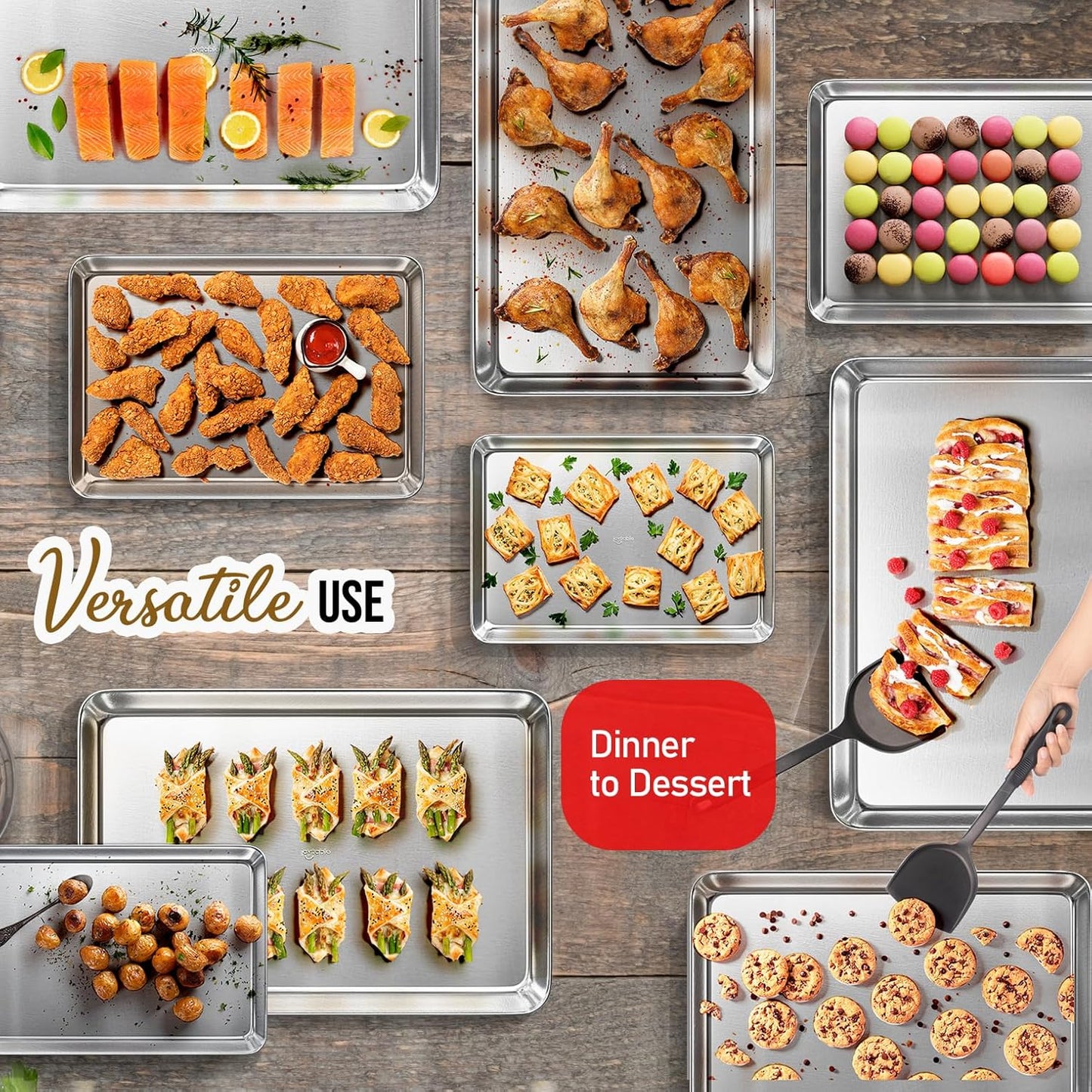 Eatex Aluminum Baking Sheet - 9x13 Steel Baking Pan, Nonstick, Warp and Rust Resistant Cookie Sheets