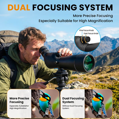 Three Triping Dual Focusing ED Spotting Scope, 20-60x80 Spotting Scopes with Phone Adapter, Tripod & Carrying Case, BAK4 Ultra High Definition, IPX7 Waterproof Fogproof for Bird Watching