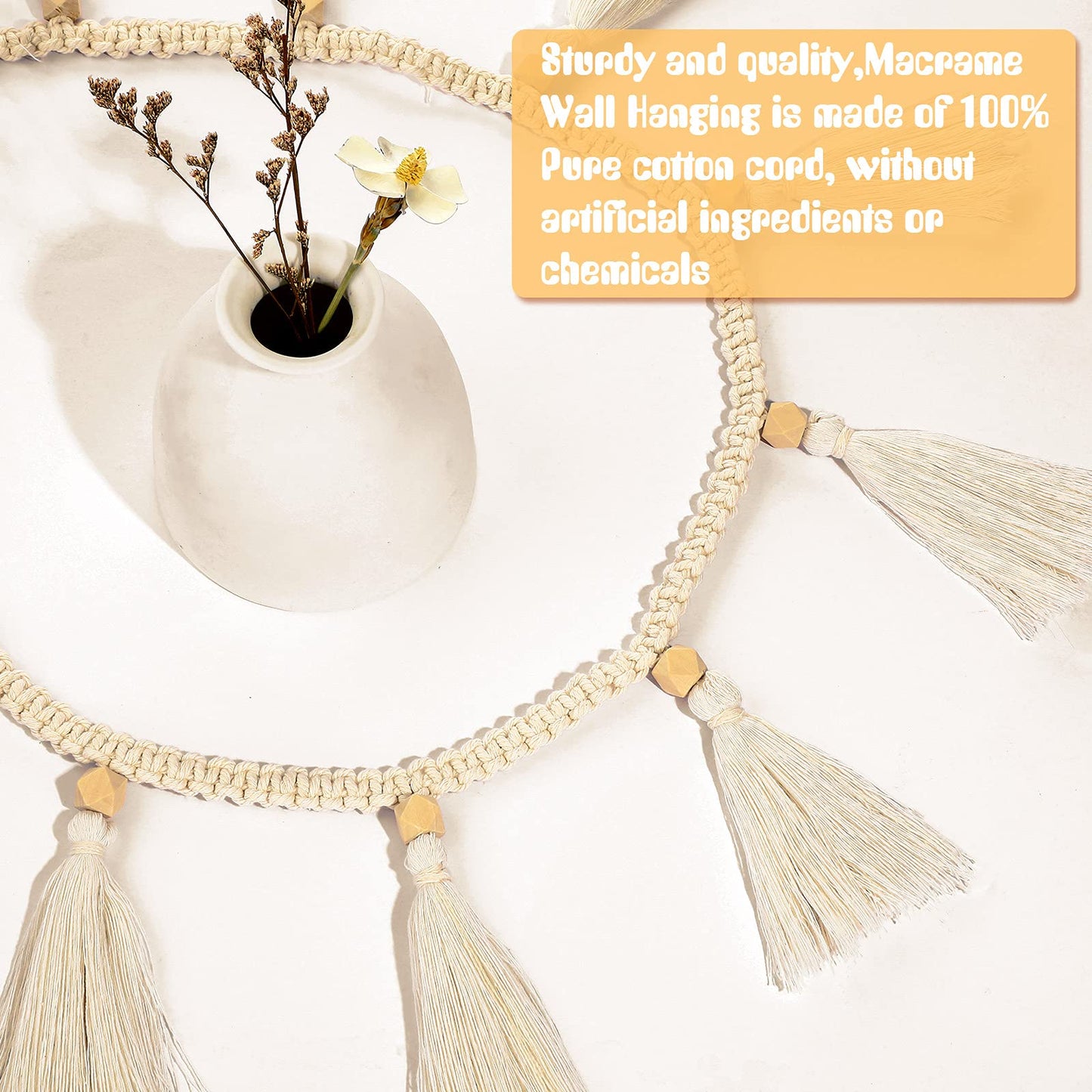 Tatuo Boho Macrame Tassel Garland for Classroom Decor Hanging Tassel Garland Bunting Boho Classroom Decor for Nursery Room Birthday Party Bedroom Dorm(4 Pieces,47.2 Inch)