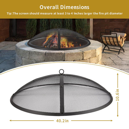 WeCooper 40Inch Round Fire Pit Spark Screen Cover,Outdoor Patio Mesh FirePit Screens,Heavy Duty Steel Domed Fire Pit Ember Guard with Handle