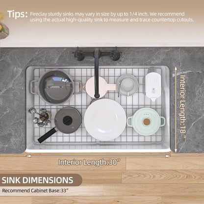 GETPRO White Farmhouse Kitchen Sink 30 inch Fireclay Apron Front Farm Sink Undermount Single Bowl Reversible Farmer House Style Kitchen Basin with Modern Accessories