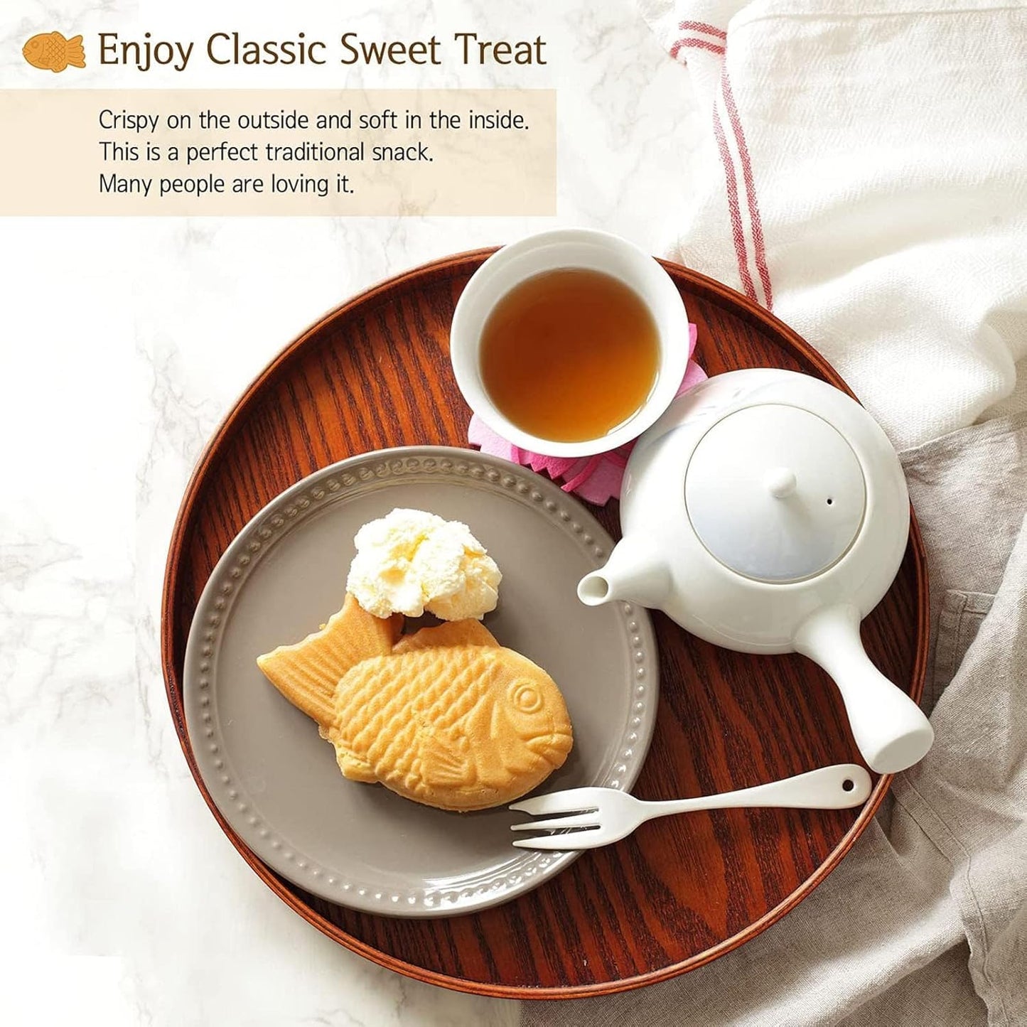 Taiyaki Fish Shaped Pancake Maker Pan, Non-Stick Double Baking Pan with 4 Fish for Kitchen Waffle Baking