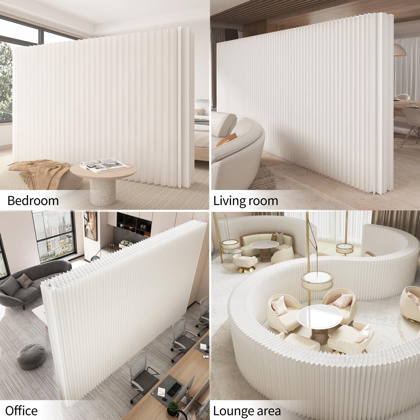 Paper Room Divider, Folding Privacy Screen Lightweight Stretchable Accordion Room Divider Wall, Portable Paper Wall Divide for Home, Office, Clothing Shop (White, L：118in x W: 17in x H：79in)