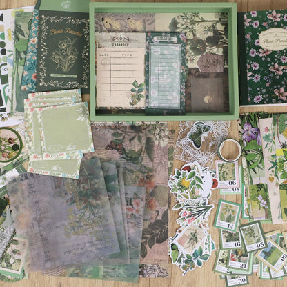 Koqye Green Plants Scrapbook Kit - 157-Piece DIY Craft Supplies for Holiday Cards, Journals & Gifts Includes Notebook, Washi Tape, Stickers & More (Green Plants)