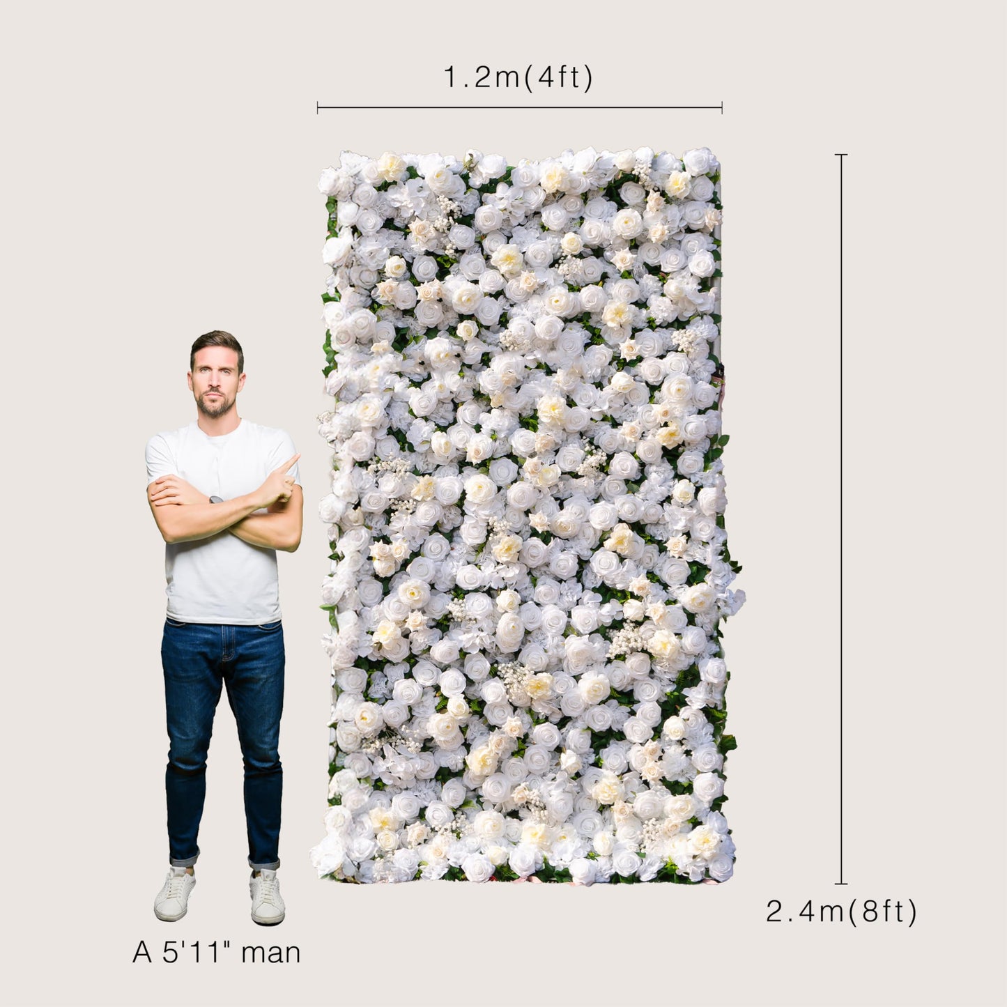 COCO FLOWERWALL Artificial Flower Wall Panels, 3D Silk Rose White Floral Backdrop for Wedding, Baby Show, Party and Home Decor, Quick Assembly/Storage, Both Eco ＆ Pet Friendly, 4ft*8ft