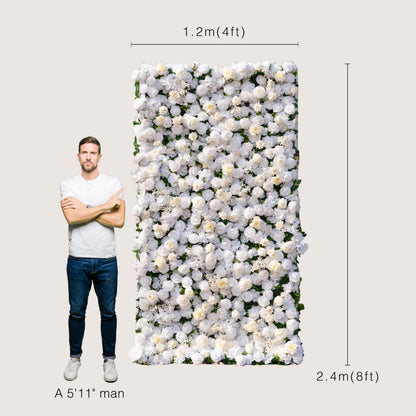 COCO FLOWERWALL Artificial Flower Wall Panels, 3D Silk Rose White Floral Backdrop for Wedding, Baby Show, Party and Home Decor, Quick Assembly/Storage, Both Eco ＆ Pet Friendly, 4ft*8ft