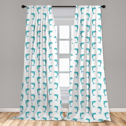 Ambesonne Sea Animals Window Curtains, Aqua Watercolor Art Dolphin Ocean Theme, Lightweight Decor 2-Panel Set - 28" x