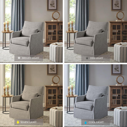 Martha Stewart London Swivel Chair - Solid Wood & Plywood, Skirted Metal Base Accent Armchair, Lumbar Pillow -Modern Classic Family Room Sofa Furniture Bedroom Lounge, 28"X31.5"X35.25", Grey