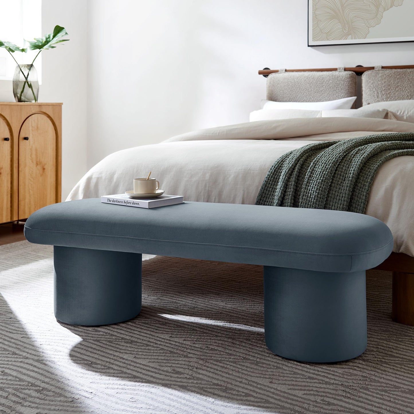 Modway Orla Performance Velvet Upholstered Bench in Cadet Blue