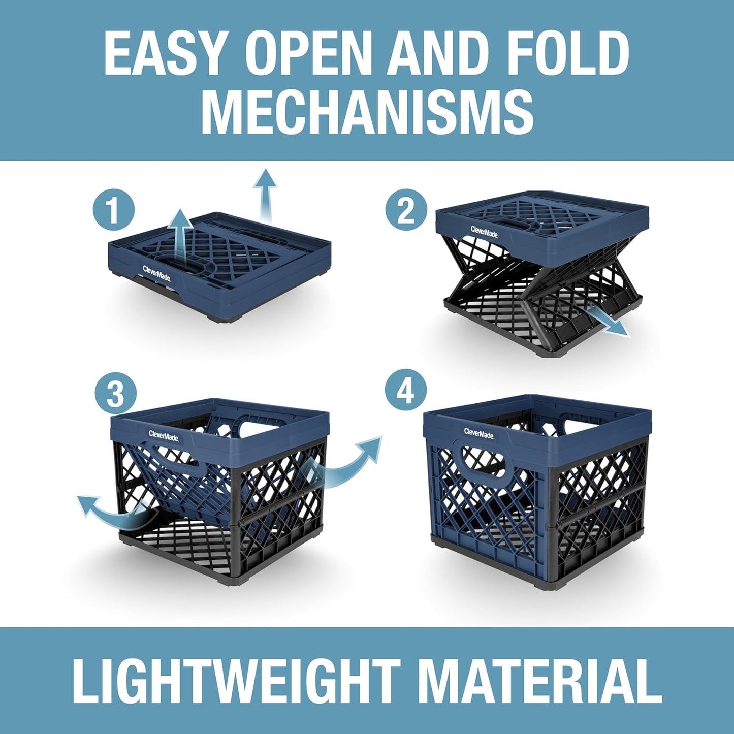25L (6.6 3 Pack, 50 lb CleverMade Collapsible Milk Crate Gal) Capacity Heavy Duty Folding Crate Stackable Storage