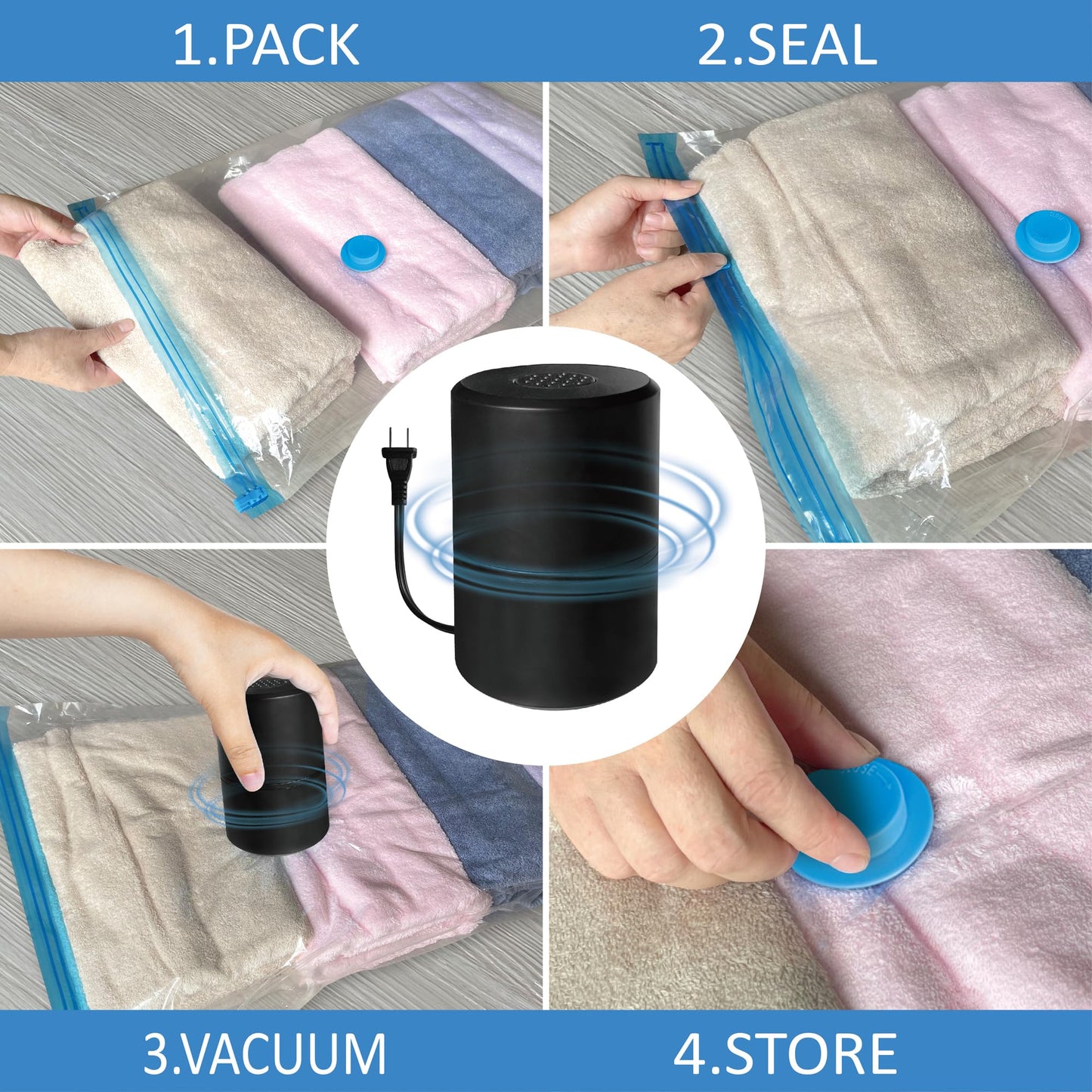 Vacuum Storage Bags with Electric Pump, Space Saver Vacuum Seal Bags with Pump, Sealer Compression for Clothes, Comforters, Blankets, Bedding, 15 Large