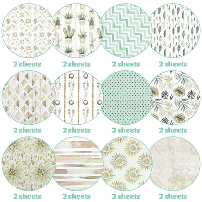 12x12 Inch Scrapbook Paper Beige Floral Patterned, 24 Sheets/24 Designs Double-Sided Print Craft Papers, Scrapbook Specialty Decorative Paper for DIY Album Decoupage Card Making Scrapbooking