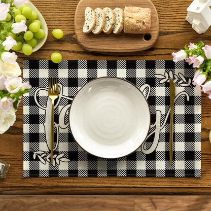 Artoid Mode Love Family Together Home Buffalo Plaid Placemats for Dining Table, 12 x 18 Inch Set of 4 Holiday Vintage