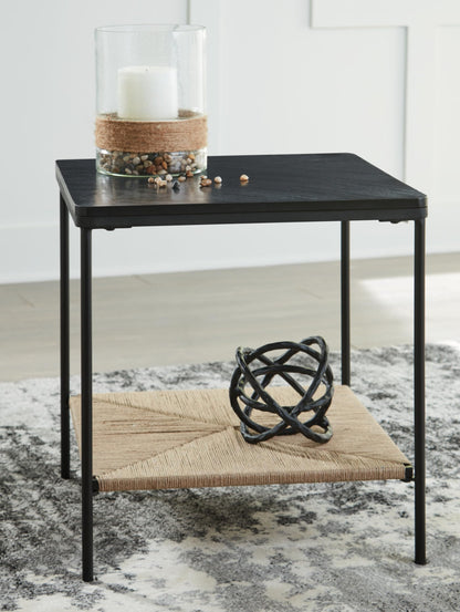 Signature Design by Ashley Minrich Eclectic Accent Table with Lower Shelf, Black & Light Brown