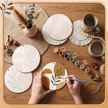 6 Pcs Boho Paint by Numbers Kit Wooden Framed Mini Paint by Numbers for Adults 5.9'' Hanging Canvas Acrylic Round Oil Painting Art Small DIY Craft for Home Wall Decor, Stress Relief, Birthday Gift