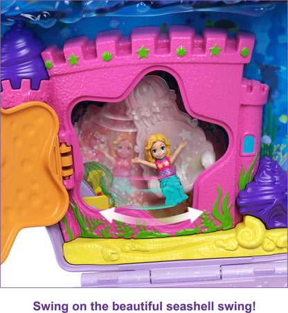 Polly Pocket Tiny Power Seashell Purse Compact with Wearable Strap, Fun Under-The-Sea Features, Micro Polly and Lila Mermaid Dolls, 2 Accessories & Sticker Sheet; for Ages 4 Years Old & Up