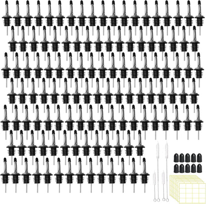 120 Pack Stainless Steel Bottle Pourers Tapered Liquor Pourers with Rubber Dust Caps Tapered Pour Spouts for Liquor