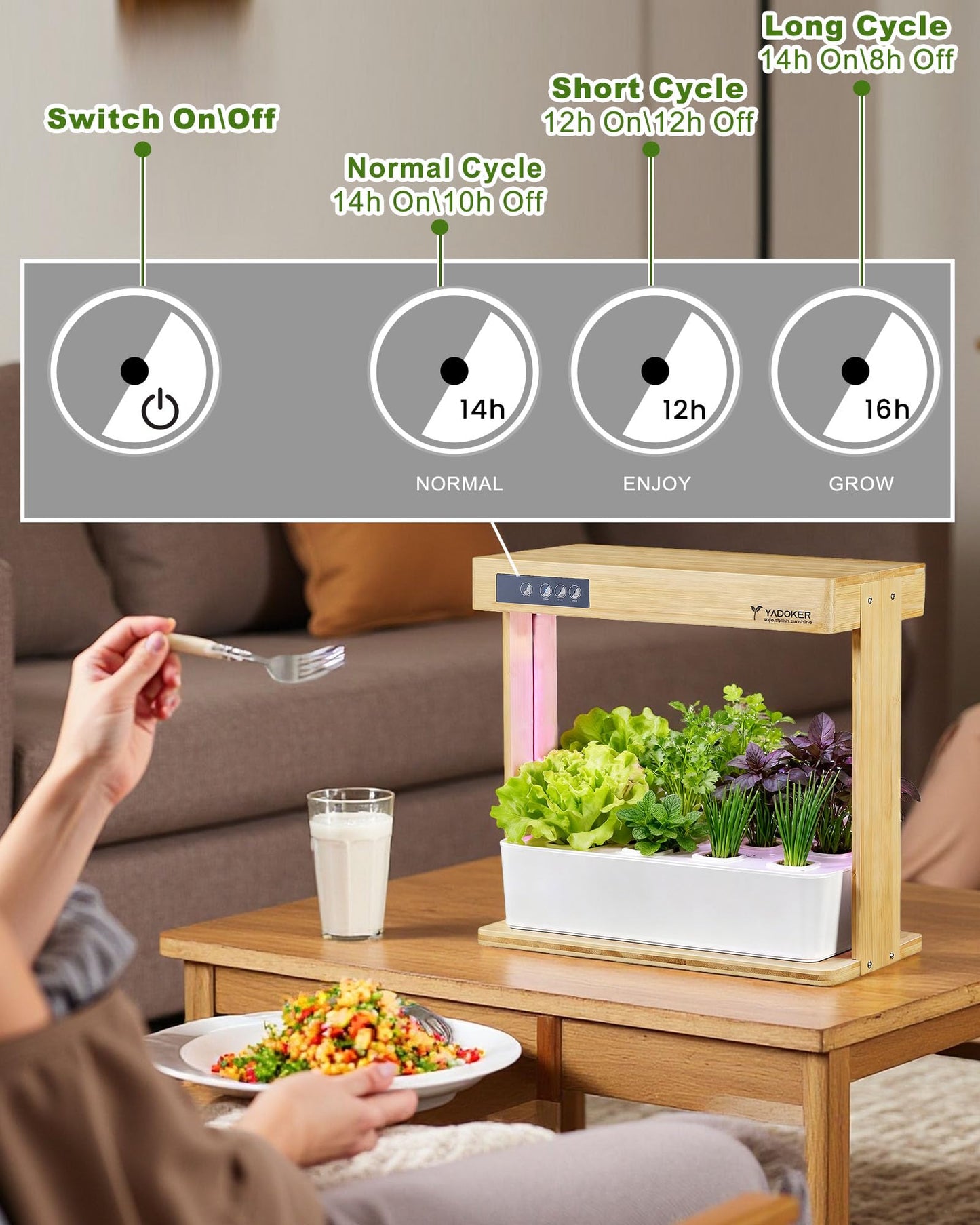 yadoker Indoor Hydroponic Garden System, 8 Pods Smart Growing Kit with LED Grow Light, Automatic Timer, Pump System & 3.5L Water Tank – Ideal for Herb Cultivation (No Seed)
