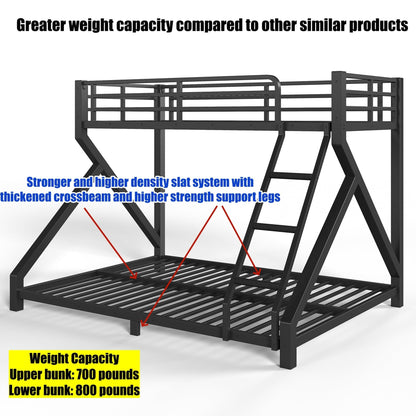 LEEKAF Stronger & Thickened Heavy Duty Metal Bunk Bed Twin XL Over Queen Size for Adults Teens, Safer More Stable Bunkbed (Greater Weight Capacity) (Black,Twin XL Over Queen A)