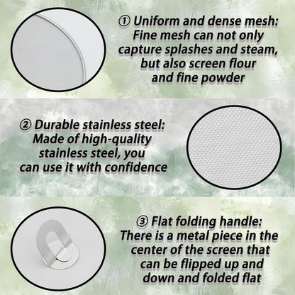 OYWOBET 3 Pack Silver Stainless Steel Splatter Screens (9.8", 11.4", 13"), Grease Splatter Guard Ultra-Fine Mesh, Foldable Knob for Cooking/Chefs/Home Cooks