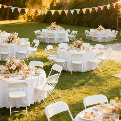 JMGJOY No Assembly Folding Chairs 20 Pack, Outdoor Portable Lightweight Wedding Chair, White Plastic Chairs for Banquet, Party, Picnic, Outdoor & Indoor Use