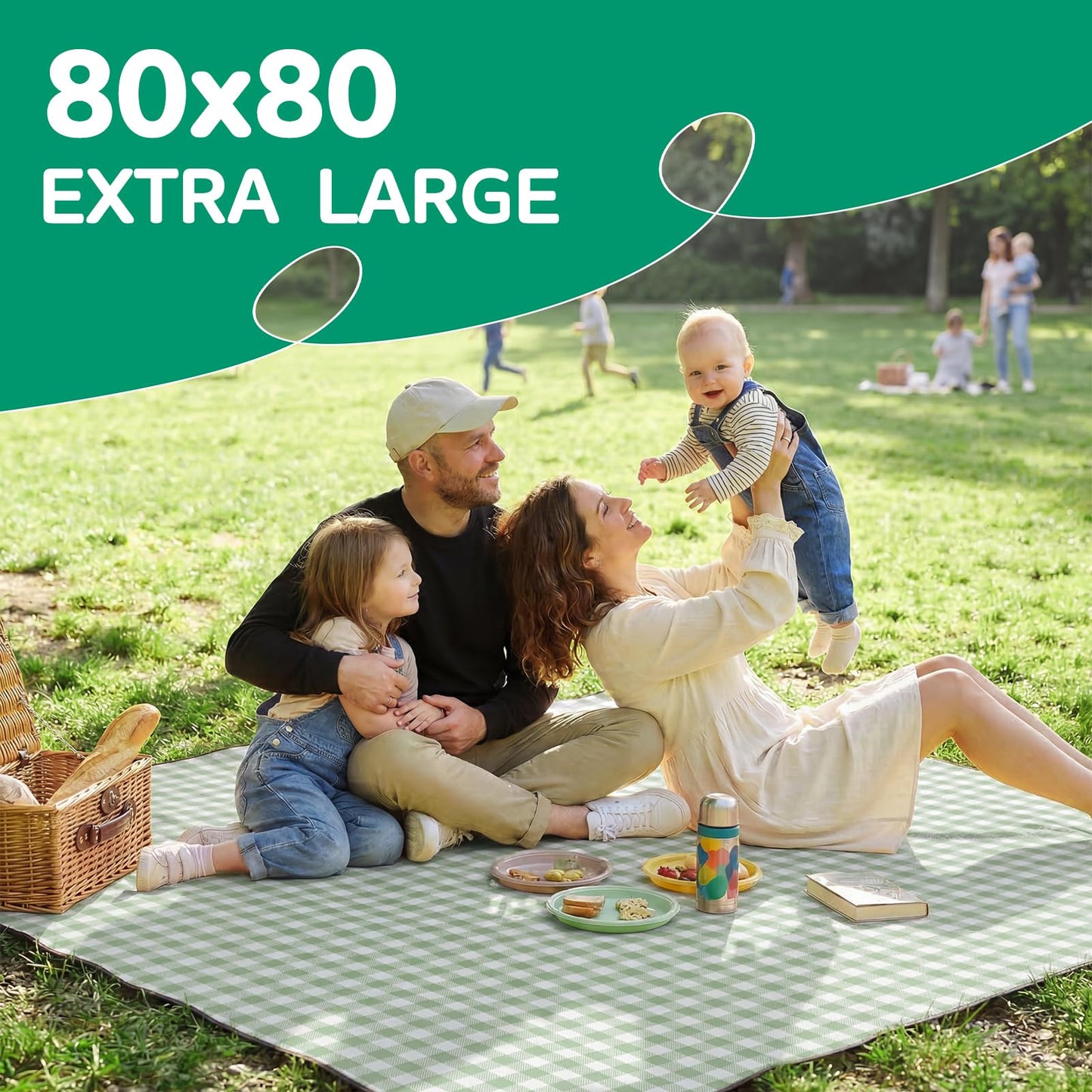 RYCHIC Waterproof Picnic Blanket Beach Outdoor Camping Mat Extra Large Foldable Cute Big Travel Essential Accessories Gift Park Patio Lawn Garden Grass Ground Play Music Festival Concert Must Have