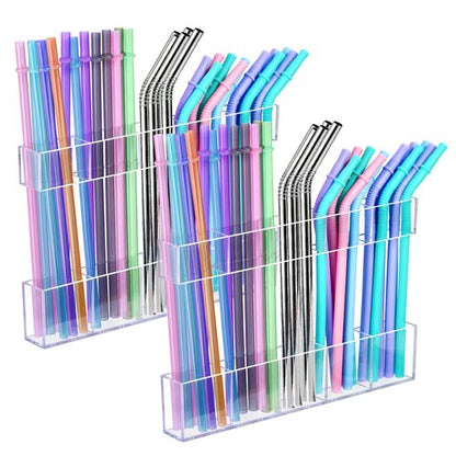2Pack 9.5" Large Acrylic Straw Holder for Cabinet Door – Kitchen Cabinets Straws Organizer, Reusable Tumbler, Small Kitchens Accessories Storage Container (Transparent)