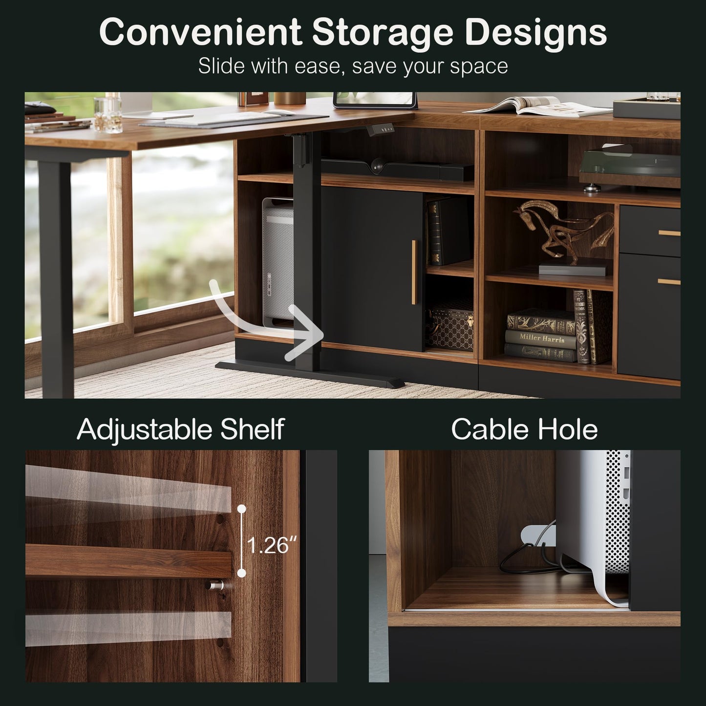 ModernMate Lateral File Cabinet with Lock,Home Office Furniture Storage Cabinet w/2 Drawers for A4 / Letter Documents, Wide Credenza w/Built-in Power Outlet, Fashion TV Stand Organizer Black Walnut