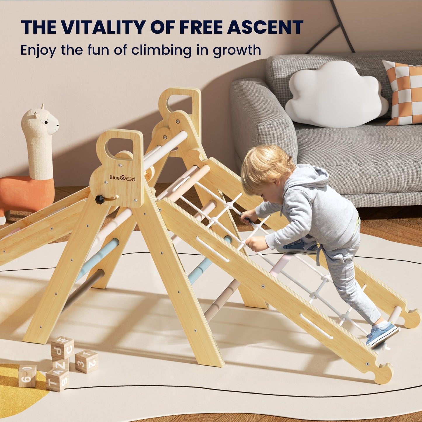 BlueWood 8 in 1 Pikler Climbing Set Indoor Arch Toys for Toddlers 1-3 Years