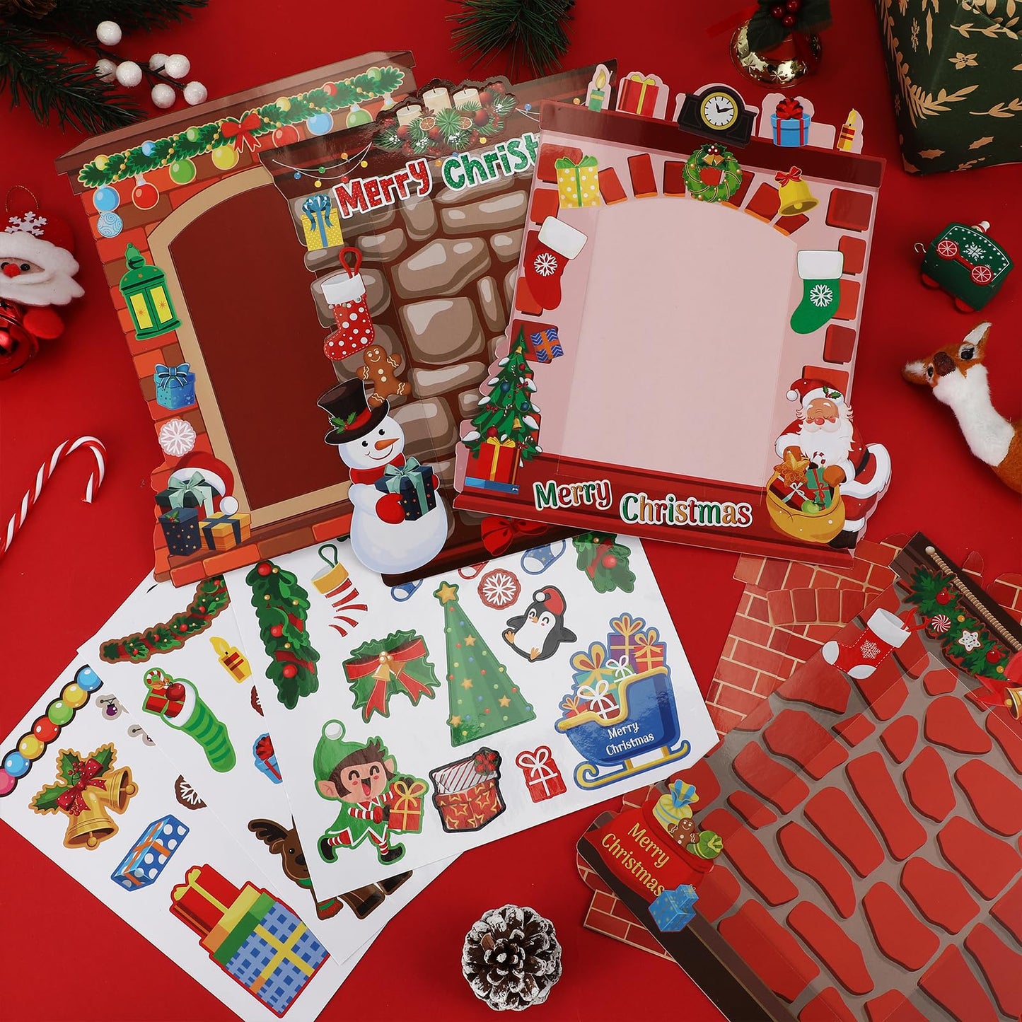 Capoda 24 Pack Christmas Picture Frame Craft Kits DIY Fireplace Christmas Photo Frame Craft Ornaments Xmas Picture Frame Holiday Craft Activities for Photo Ornament Craft Christmas Tree Decor