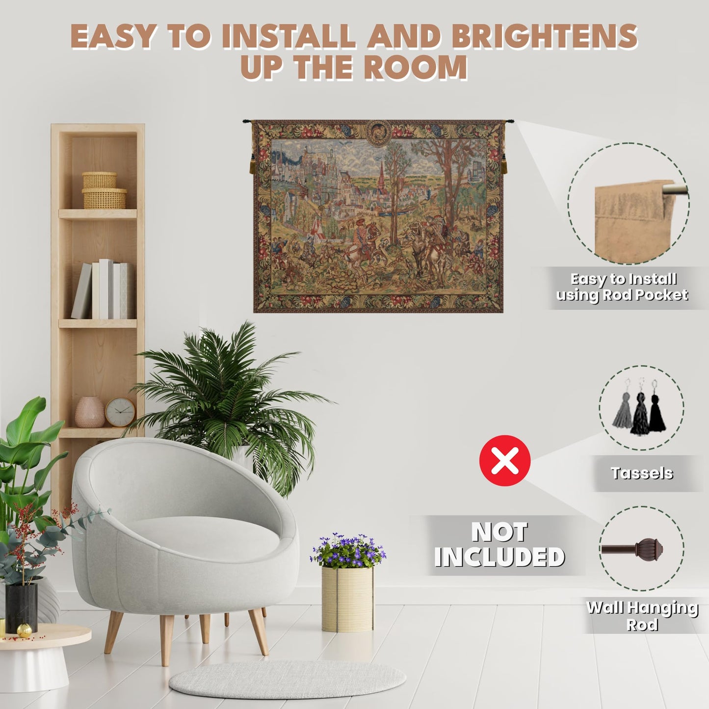 C Charlotte Home Furnishings Inc Vieux Brussels Belgian Tapestry Wall Hanging | Viscose Cotton and Polyester Blend Wall Art | 57 in. x 94 in | Home Decor Accents