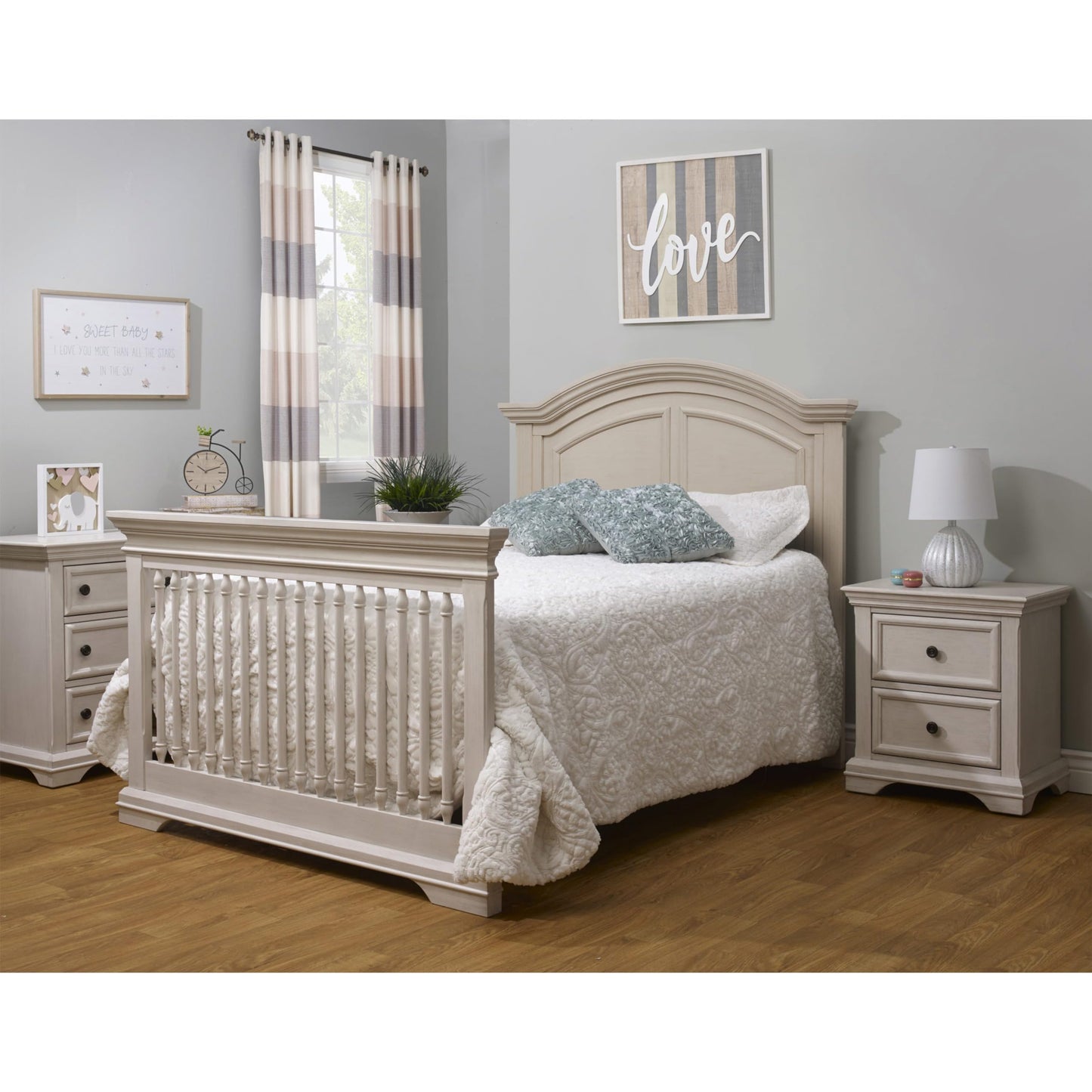 Sorelle Furniture High Arch Portofino Crib, Classic 4-in-1 Convertible Crib, Crib Made of Wood, Wooden Baby Bed, Toddler Bed, Child’s Daybed and Full-Size Bed, Nursery Furniture-Brushed Ivory