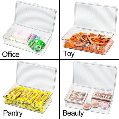 ZEXALOR Pack of 2 Clear Storage Bins with Lids, Small Storage Containers Boxes with Lids, Dresser Organizer, Tea Bag Organizer, Freezer Bin, Plastic Drawer Organizers (10.6×6.1×2.3“)