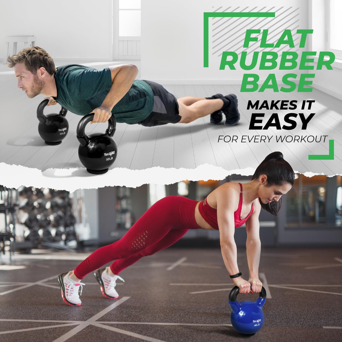 Yes4All Kettlebells Rubber Base, Kettlebell Set for Women, Strength Training Kettlebells Weights (10-65 lbs)