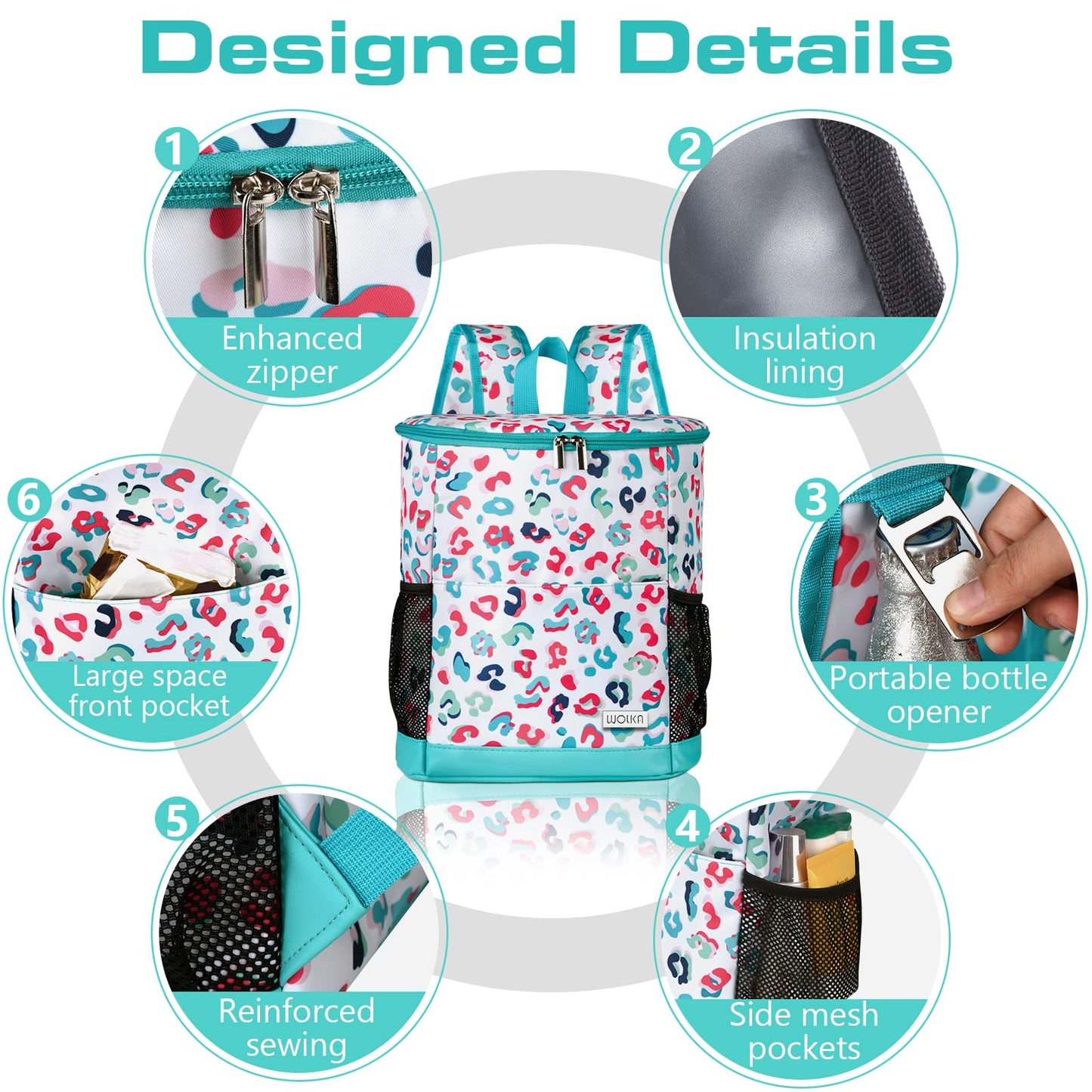 Wolka Cooler Backpack 30 Cans,Portable Backpack Coolers Insulated Leak Proof,Waterproof Soft Sided Cooler Bag for Travel,Beach,Camping,Picnic,Lunch Backpack for Women (Water Elf)