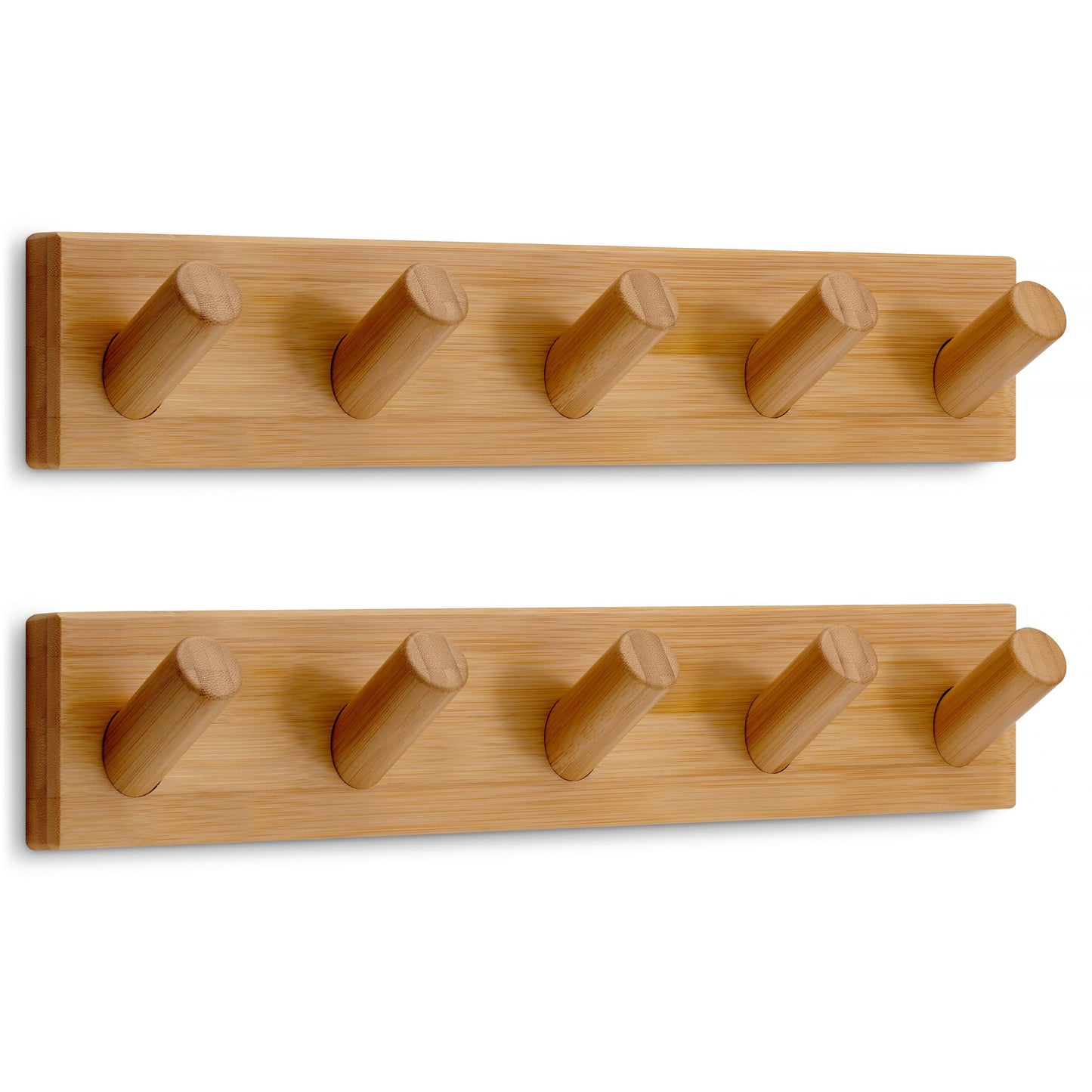 LARHN Wall Mounted Coat Rack with 5 Heavy-Duty 1" Diameter Hooks (2-Pack), 16.5" - Wooden Wall Hook Rack - Modern Scandinavian Home Decor