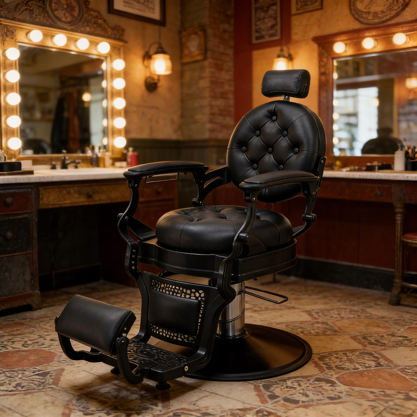 Coczeb Barber Chair Heavy Duty (700LB Capacity) - Professional Multi-Function Salon Chair for Hairdressing, Beauty, Tattoo, Massage(All Black)