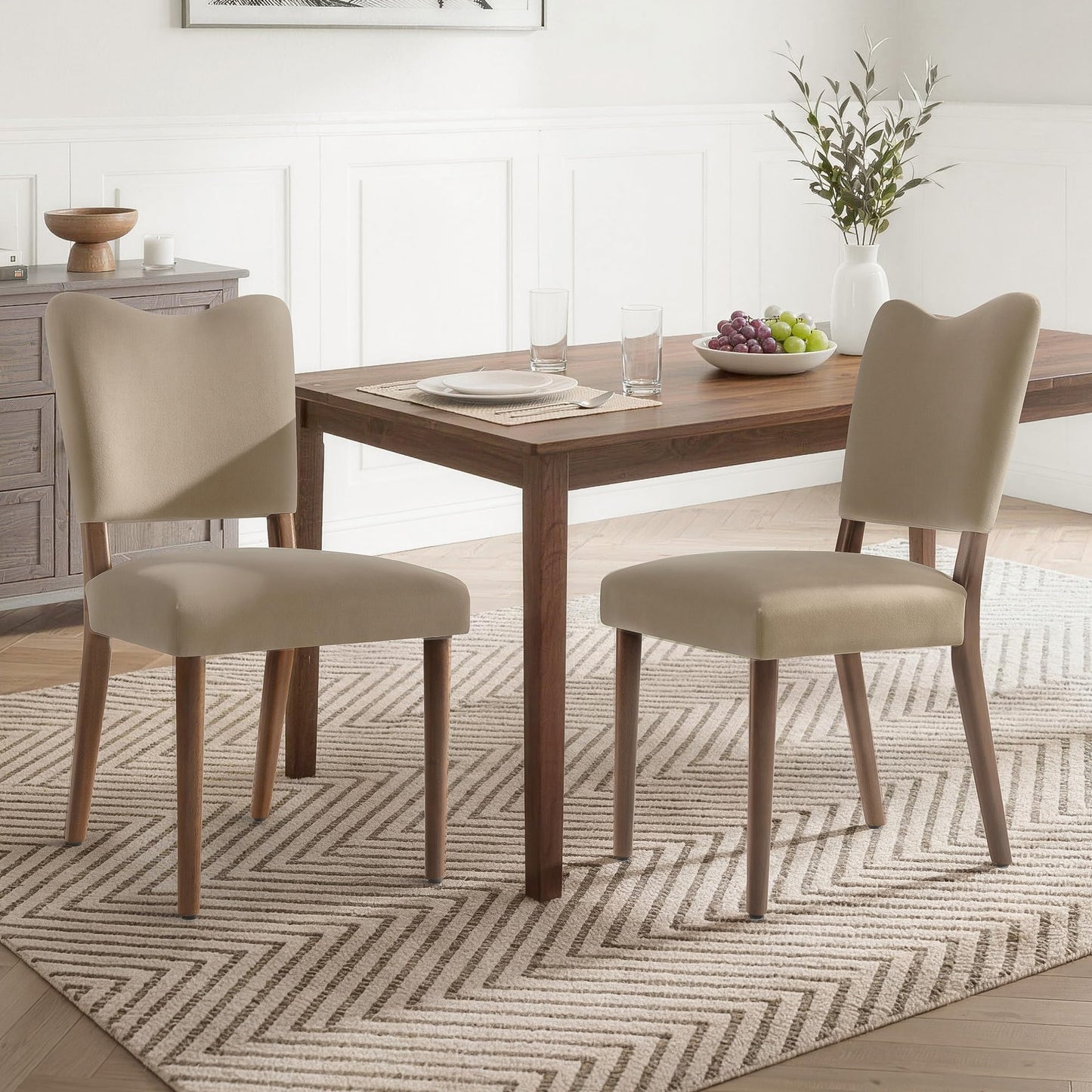KISLOT Upholstered Dining Chairs Set of 4, Modern Velvet Kitchen Chairs with Solid Wood Legs, High Back Wooden Dining Room Chairs with Dark Walnut Color Legs for Farmhouse Kitchen Dining Room, Brown