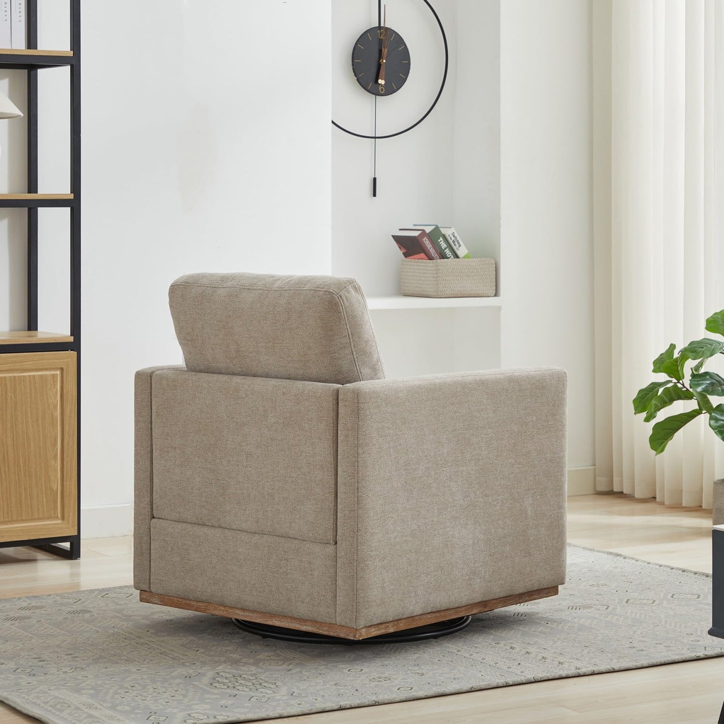 KEIKI 360° Swivel Club Chair with Backrest Pillow, Accent Square Single-seat Armchair Upholstered Sofa for Reading, Nursery, Living Room, Bedroom, Lounge, Hotel