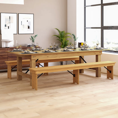 Taylor & Logan Ingles 9' x 40" Rectangular Antique Rustic Light Natural Solid Pine Folding Farm Table