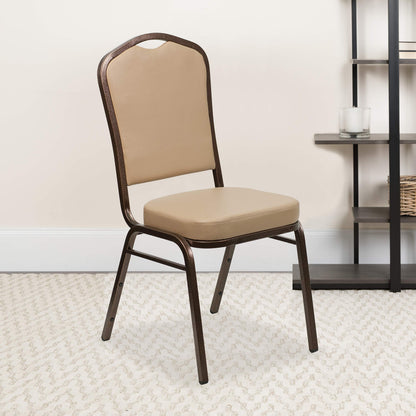 Flash Furniture 4 Pack HERCULES Series Crown Back Stacking Banquet Chair in Tan Vinyl - Copper Vein Frame