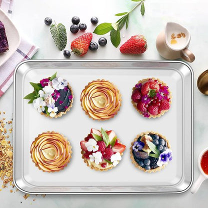 Deedro Baking Sheet Set - Stainless Steel Cookie Half Sheets with Cooling Racks | 12 x 10 Inch, Heavy Duty, Dishwasher Safe