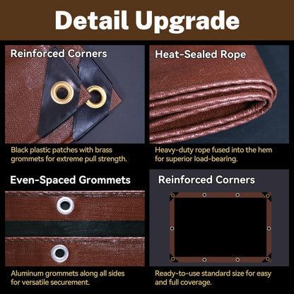 Tarp 20x40ft Heavy Duty Waterproof 16 Mil Tarps,UV-Resistant,Tear-Proof,Black&Brown Multipurpose Tarps,for Outdoor Pool,Camping,Tent,Roof,Garden,Etc -by MVPNET