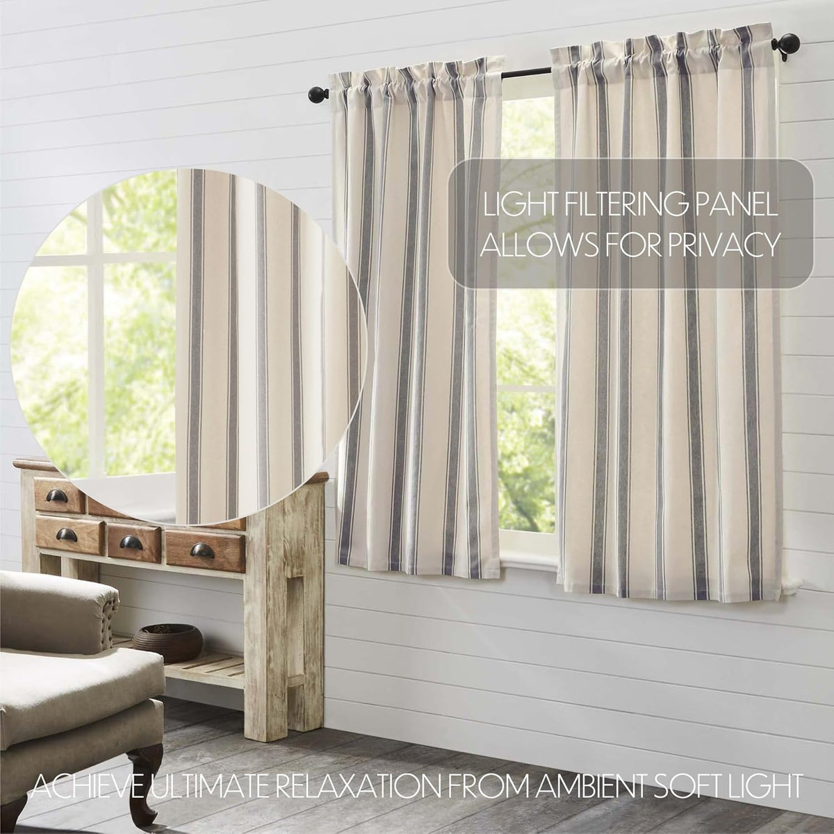 VHC Brands Grace Grain Sack Stripe Short Panel Set of 2, 63x37