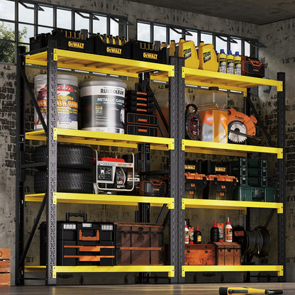 Guomao 4800LBS Heavy Duty Shelving Garage Storage Shelves 78" H Metal Shelving Units Adjustable Shelves Rack for Garage,Basement,Warehouse (Yellow and Black, 23.6" D x 59.1" W x78.7 H)