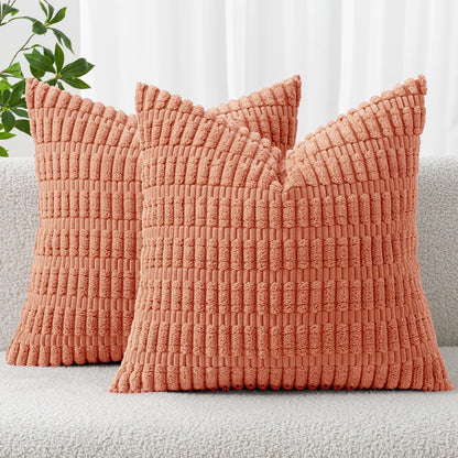 MIULEE Corduroy Throw Pillow Covers - Soft Boho Striped Design | 18x18 Inch for Modern Farmhouse Decor