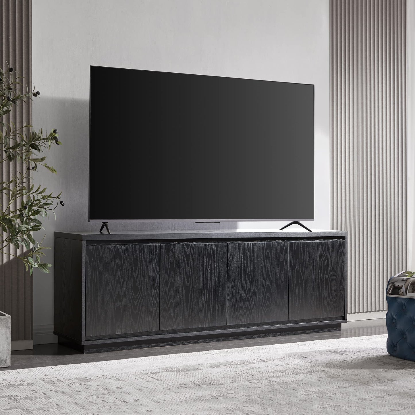 Henn&Hart TV Stand for TVs up to 75" with 2 Concealed Storage Cabinets and Adjustable Shelves for Living Room, Family Room, or Office, Natural Black