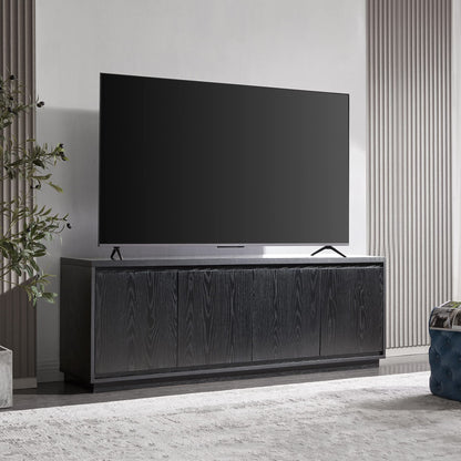 Henn&Hart TV Stand for TVs up to 75" with 2 Concealed Storage Cabinets and Adjustable Shelves for Living Room, Family Room, or Office, Natural Black