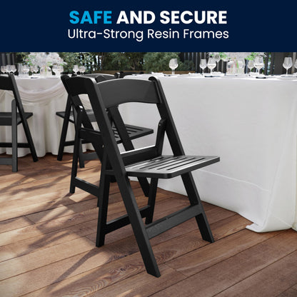 Flash Furniture Hercules Commercial Indoor/Outdoor Folding Event Chair, Wood Look, Weather-Resistant, Lightweight Design, Versatile Use, Set of 4, Black